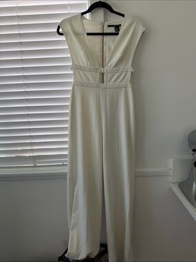 JAYGODFREY Ivory V-Neck Wide-Leg Jumpsuit
